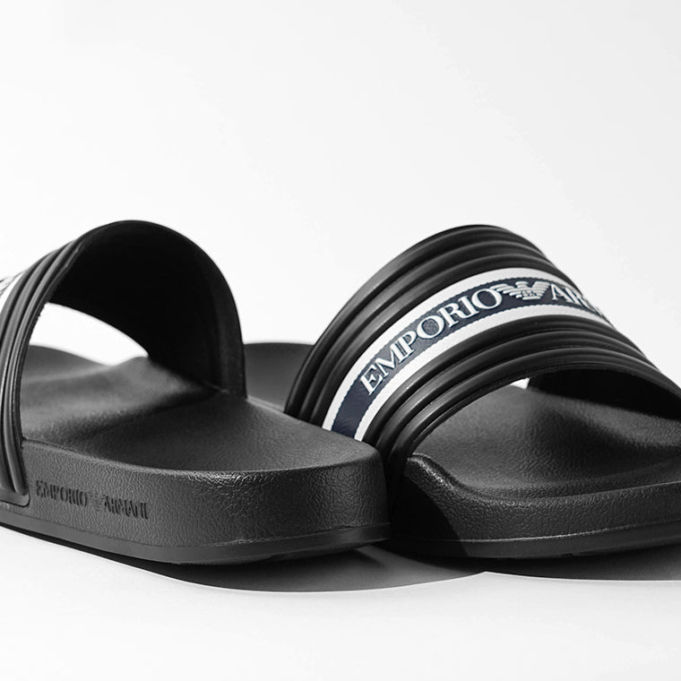 EMPORIO ARMANI SWIMWEAR ライン メンズ サンダル EX000069 AF16403 BLACK BLUE WHITE ブラック MZ684