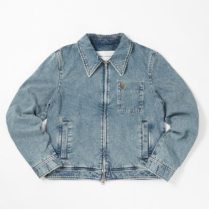 AMI メンズ デニムジャケット AMI DE COEUR WASHED DENIM ZIP JACKET HJK835 DE0046 BLEU USED ウォッシュブルー 480