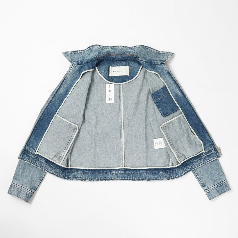 AMI メンズ デニムジャケット AMI DE COEUR WASHED DENIM ZIP JACKET HJK835 DE0046 BLEU USED ウォッシュブルー 480