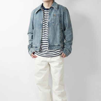AMI メンズ デニムジャケット AMI DE COEUR WASHED DENIM ZIP JACKET HJK835 DE0046 BLEU USED ウォッシュブルー 480