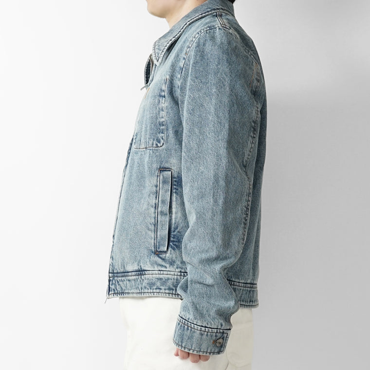 AMI メンズ デニムジャケット AMI DE COEUR WASHED DENIM ZIP JACKET HJK835 DE0046 BLEU USED ウォッシュブルー 480