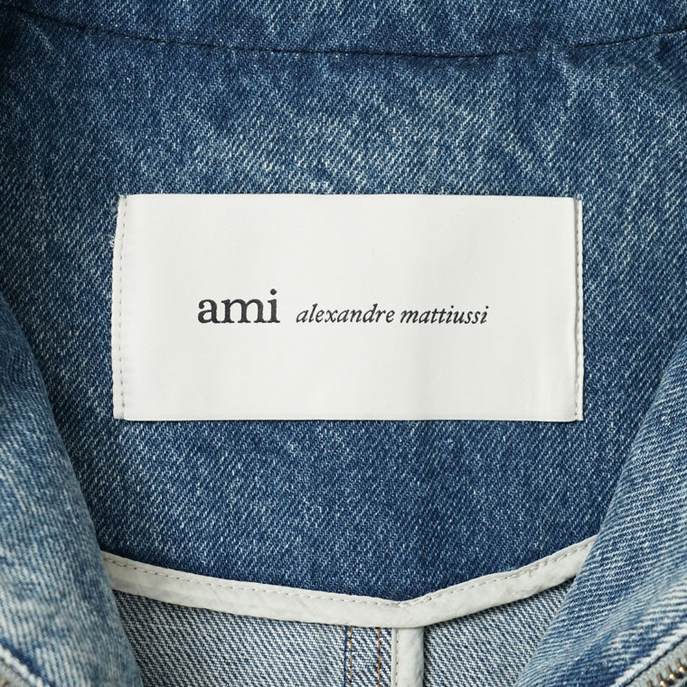 AMI メンズ デニムジャケット AMI DE COEUR WASHED DENIM ZIP JACKET HJK835 DE0046 BLEU USED ウォッシュブルー 480