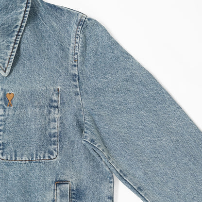 AMI メンズ デニムジャケット AMI DE COEUR WASHED DENIM ZIP JACKET HJK835 DE0046 BLEU USED ウォッシュブルー 480