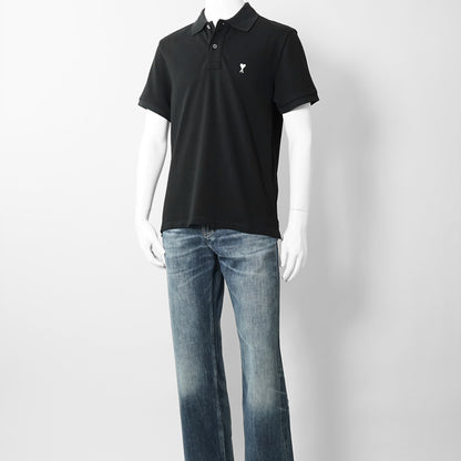 【2026SS SUMMER SALE】AMI メンズ ポロシャツ AMI DE COEUR SHORT SLEEVE POLO SHIRT HPL411 760 NOIR BLANC CREME ブラック 045
