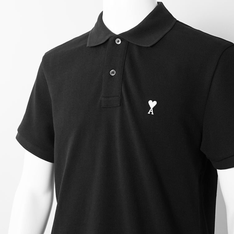 【2026SS SUMMER SALE】AMI メンズ ポロシャツ AMI DE COEUR SHORT SLEEVE POLO SHIRT HPL411 760 NOIR BLANC CREME ブラック 045