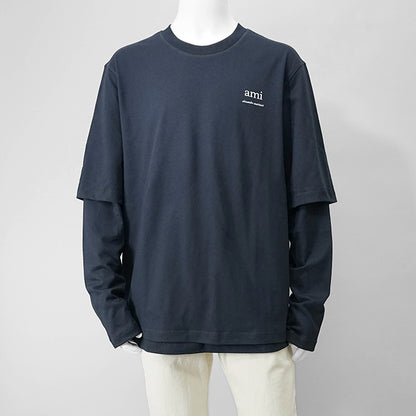 【SUMMER FINAL SALE】 AMI メンズ 長袖Tシャツ HTS248 JE0119 BLEU MARINE ネイビー 4011