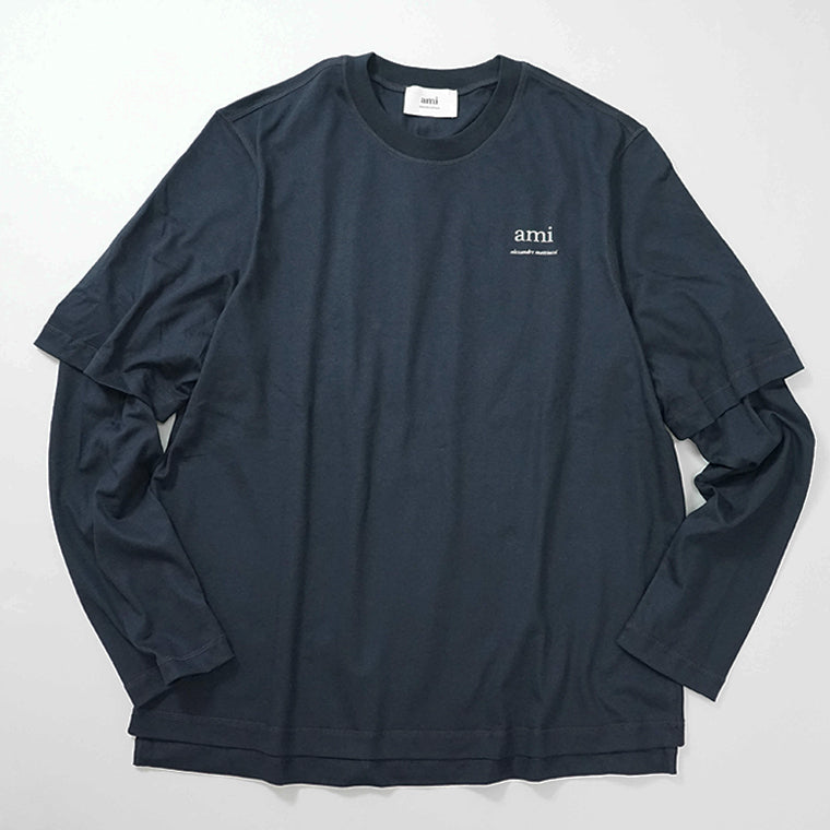 【SUMMER FINAL SALE】 AMI メンズ 長袖Tシャツ HTS248 JE0119 BLEU MARINE ネイビー 4011