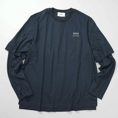 【SUMMER FINAL SALE】 AMI メンズ 長袖Tシャツ HTS248 JE0119 BLEU MARINE ネイビー 4011