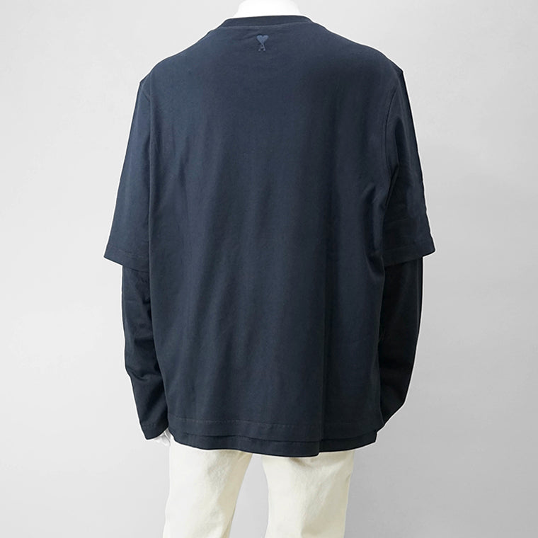 【SUMMER FINAL SALE】 AMI メンズ 長袖Tシャツ HTS248 JE0119 BLEU MARINE ネイビー 4011