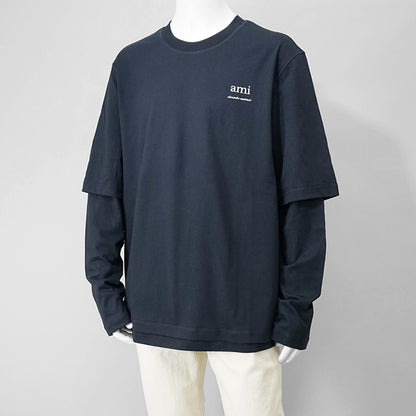 【SUMMER FINAL SALE】 AMI メンズ 長袖Tシャツ HTS248 JE0119 BLEU MARINE ネイビー 4011