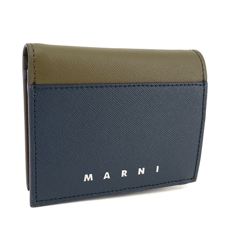 MARNI メンズ 2つ折り財布 PFMI0081U0 LV520 NIGHT BLUE DUSTY OLIVE ナイトブルー ダスティオリーブ ZO720