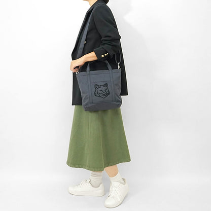 MAISON KITSUNE レディース メンズ トートバッグ FOX HEAD SMALL TOTE LW05103 WW0107 SLATE GREY 0076
