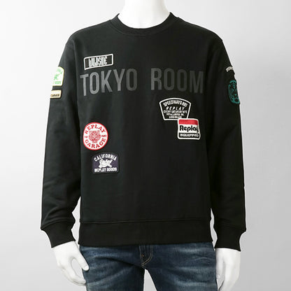 REPLAY メンズ スウェットシャツ BRUSHED COTTON PATCH SWEATSHIRT M13LR 7242NW ブラック 098