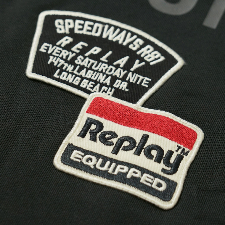 REPLAY メンズ スウェットシャツ BRUSHED COTTON PATCH SWEATSHIRT M13LR 7242NW ブラック 098