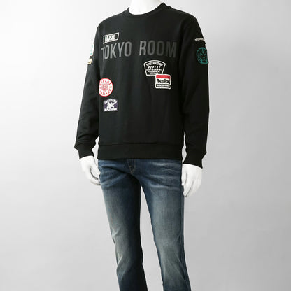 REPLAY メンズ スウェットシャツ BRUSHED COTTON PATCH SWEATSHIRT M13LR 7242NW ブラック 098