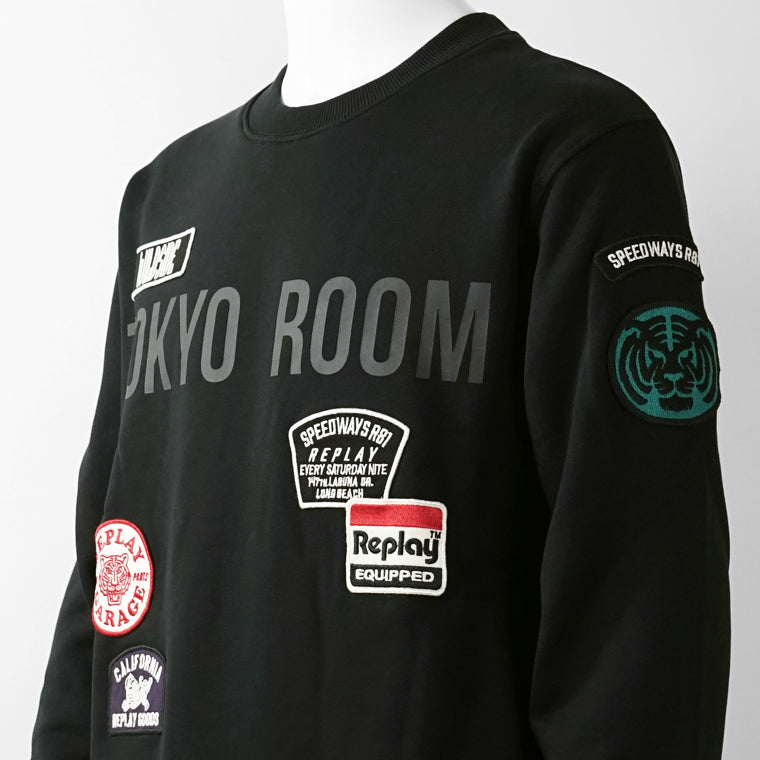 REPLAY メンズ スウェットシャツ BRUSHED COTTON PATCH SWEATSHIRT M13LR 7242NW ブラック 098