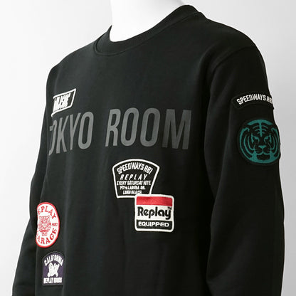 REPLAY メンズ スウェットシャツ BRUSHED COTTON PATCH SWEATSHIRT M13LR 7242NW ブラック 098