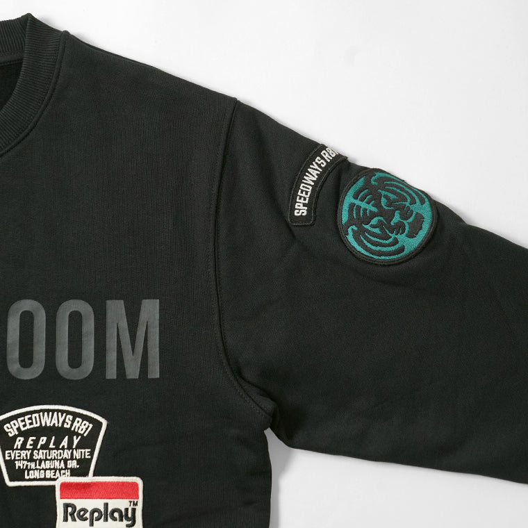 REPLAY メンズ スウェットシャツ BRUSHED COTTON PATCH SWEATSHIRT M13LR 7242NW ブラック 098