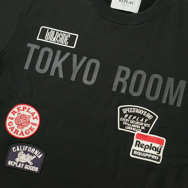 REPLAY メンズ スウェットシャツ BRUSHED COTTON PATCH SWEATSHIRT M13LR 7242NW ブラック 098