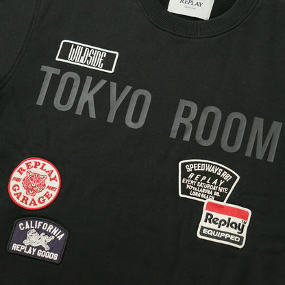 REPLAY メンズ スウェットシャツ BRUSHED COTTON PATCH SWEATSHIRT M13LR 7242NW ブラック 098