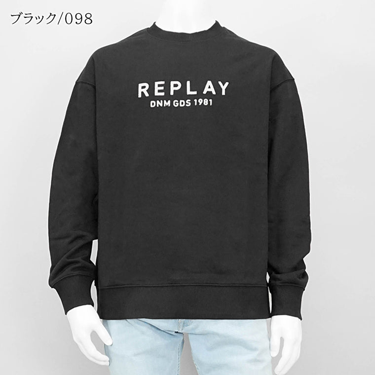 送料込★REPLAY★M3076.000.23802 スウェットシャツ リプレイ REPLAY メンズ スウェットシャツ ブラック ベージュ