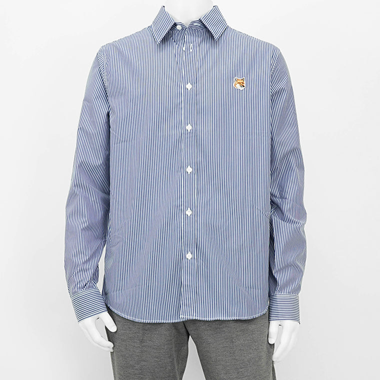 【2024AW CLEARANCE SALE】 MAISON KITSUNE メンズ シャツ FOX HEAD CLASSIC STRIPED SHIRT MM00411 WC2046 NAVY STRIPES ネイビーストライプ S481