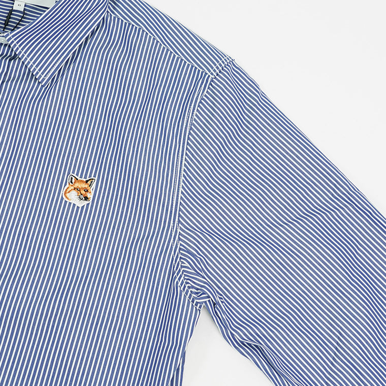 【2024AW CLEARANCE SALE】 MAISON KITSUNE メンズ シャツ FOX HEAD CLASSIC STRIPED SHIRT MM00411 WC2046 NAVY STRIPES ネイビーストライプ S481