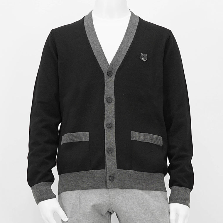 【2024AW CLEARANCE SALE】 MAISON KITSUNE メンズ カーディガン BOLD FOX HEAD PATCH BI COLOR CARDIGAN NM00507 KT1036 BLACK ブラック P199