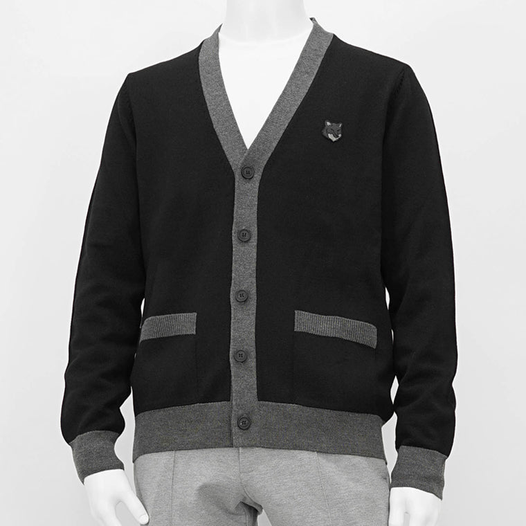 【2024AW CLEARANCE SALE】 MAISON KITSUNE メンズ カーディガン BOLD FOX HEAD PATCH BI COLOR CARDIGAN NM00507 KT1036 BLACK ブラック P199