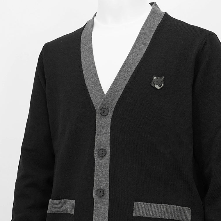 【2024AW CLEARANCE SALE】 MAISON KITSUNE メンズ カーディガン BOLD FOX HEAD PATCH BI COLOR CARDIGAN NM00507 KT1036 BLACK ブラック P199