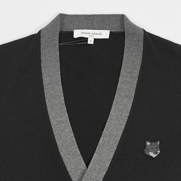 【2024AW CLEARANCE SALE】 MAISON KITSUNE メンズ カーディガン BOLD FOX HEAD PATCH BI COLOR CARDIGAN NM00507 KT1036 BLACK ブラック P199