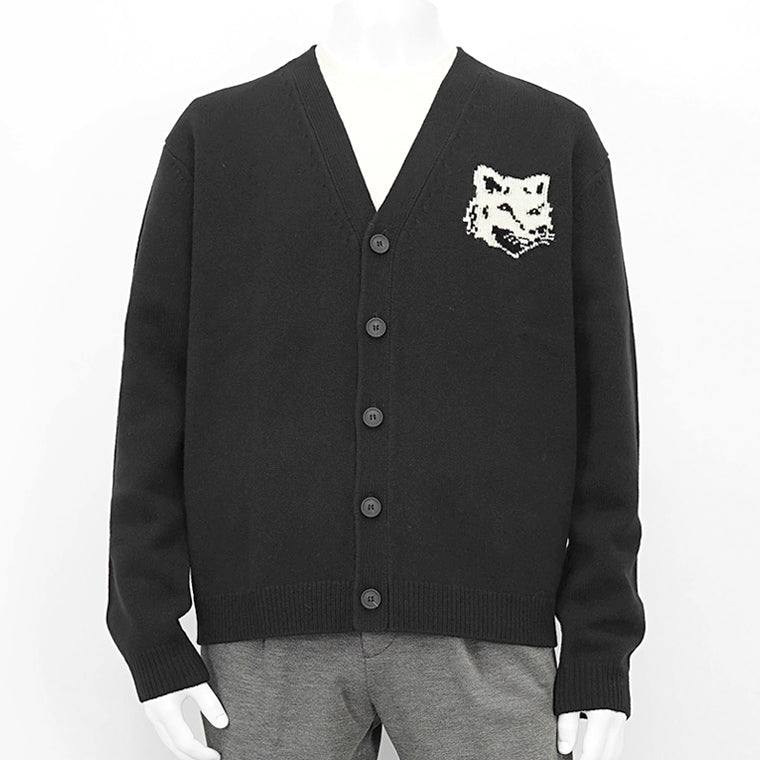 【2024AW CLEARANCE SALE】 MAISON KITSUNE メンズ カーディガン FOX HEAD INTARSIA COMFORT CARDIGAN NM00508 KM0329 BLACK ブラック P199