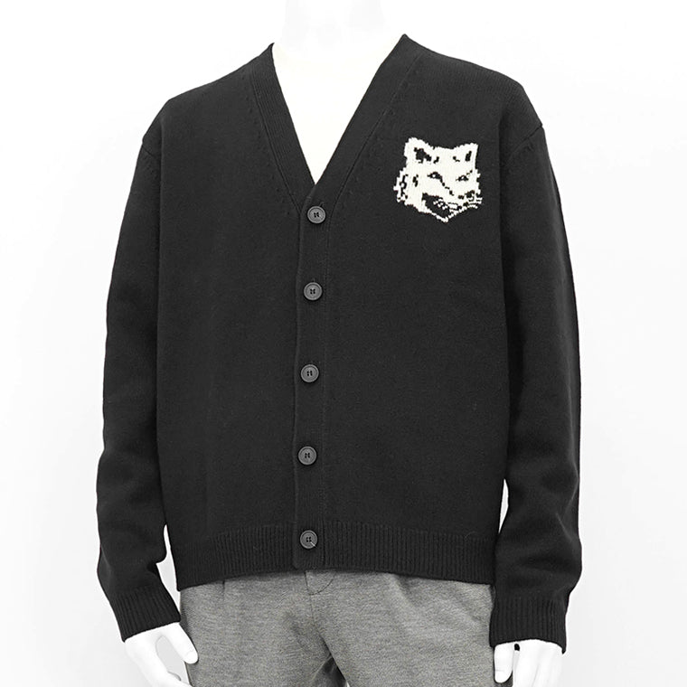 【2024AW CLEARANCE SALE】 MAISON KITSUNE メンズ カーディガン FOX HEAD INTARSIA COMFORT CARDIGAN NM00508 KM0329 BLACK ブラック P199