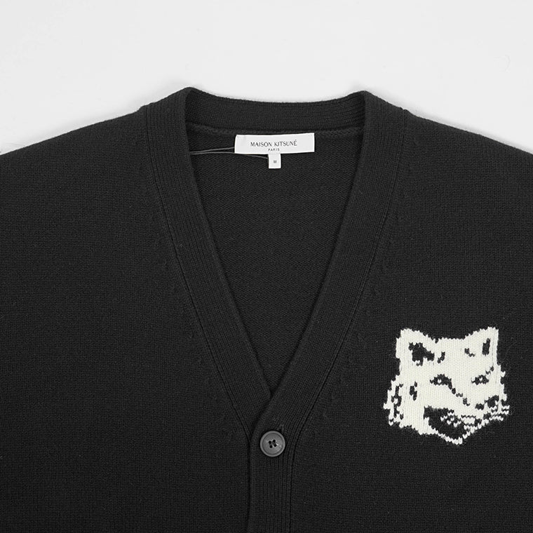 【2024AW CLEARANCE SALE】 MAISON KITSUNE メンズ カーディガン FOX HEAD INTARSIA COMFORT CARDIGAN NM00508 KM0329 BLACK ブラック P199