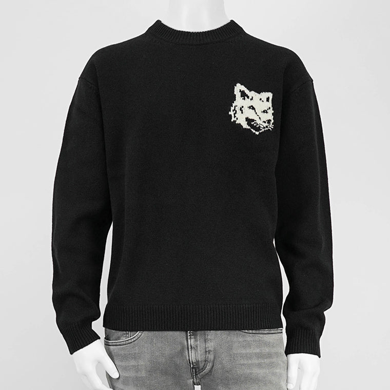 【2024AW CLEARANCE SALE】 MAISON KITSUNE メンズ ニット FOX HEAD INTARSIA COMFORT JUMPER NM00808 KM0329 BLACK ブラック P199