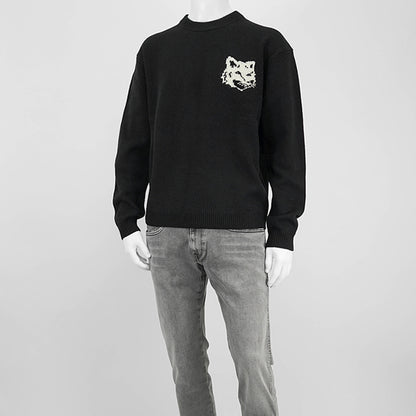 【2024AW CLEARANCE SALE】 MAISON KITSUNE メンズ ニット FOX HEAD INTARSIA COMFORT JUMPER NM00808 KM0329 BLACK ブラック P199