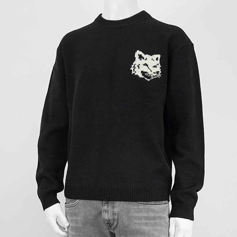 【2024AW CLEARANCE SALE】 MAISON KITSUNE メンズ ニット FOX HEAD INTARSIA COMFORT JUMPER NM00808 KM0329 BLACK ブラック P199