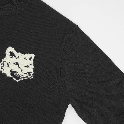 【2024AW CLEARANCE SALE】 MAISON KITSUNE メンズ ニット FOX HEAD INTARSIA COMFORT JUMPER NM00808 KM0329 BLACK ブラック P199