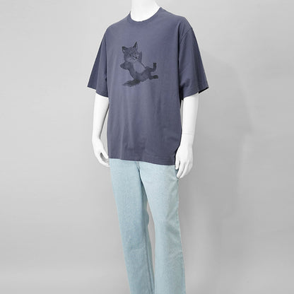【SUMMER FINAL SALE】 MAISON KITSUNE メンズ Tシャツ CHILLAX PRINT OVERSIZE TEE SHIRT OM00108 KJ0008 FIG パープル 0120