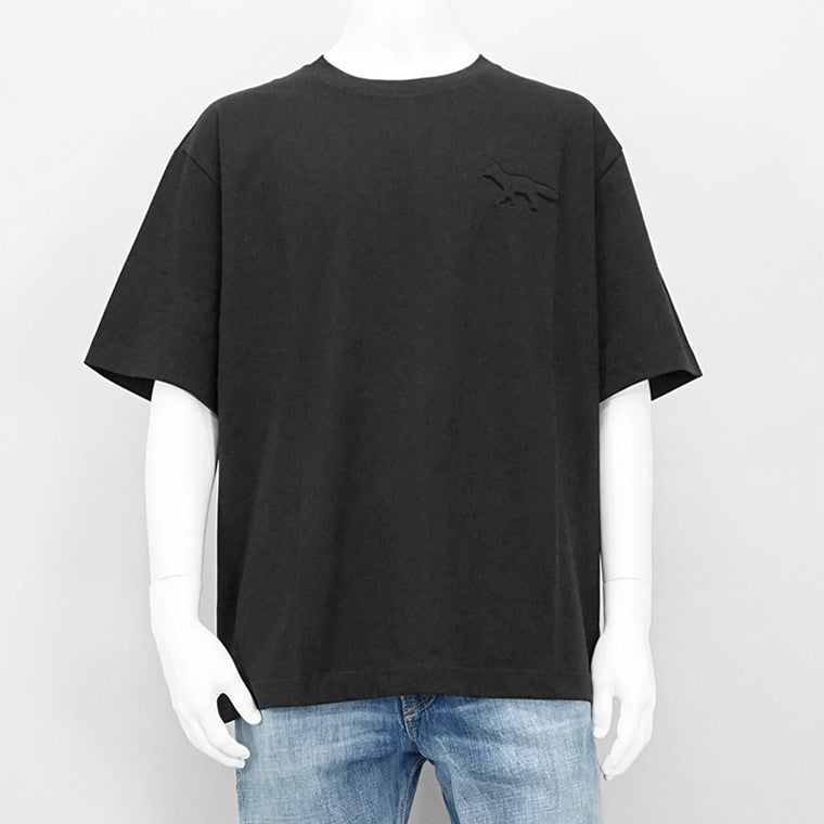 MAISON KITSUNE メンズ Tシャツ EMBOSSED PROFILE FOX OVERSIZE TEE SHIRT OM00116 KJ7016 BLACK ブラック P199