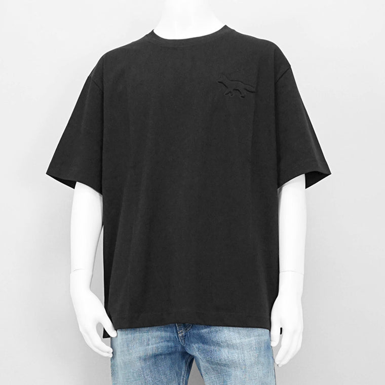 MAISON KITSUNE メンズ Tシャツ EMBOSSED PROFILE FOX OVERSIZE TEE SHIRT OM00116 KJ7016 BLACK ブラック P199
