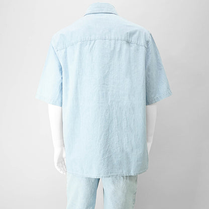 【SUMMER FINAL SALE】 MAISON KITSUNE メンズ 半袖シャツ RELAXED SHORT SLEEVE SHIRT OM00424 WC5006 INDIGO ライトブルー P470