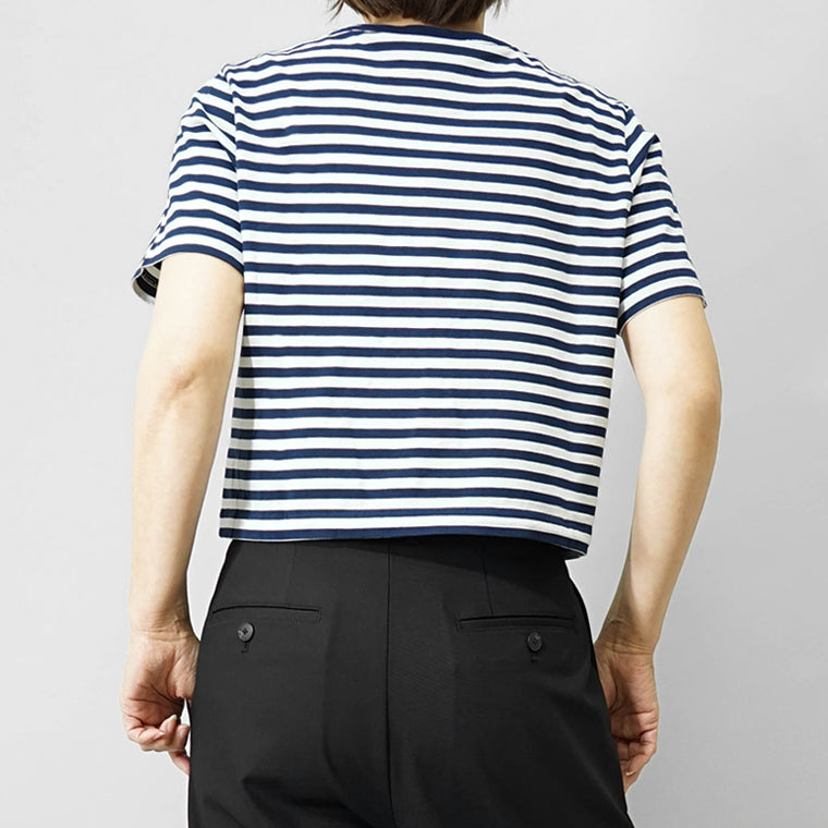 MAISON KITSUNE レディース Tシャツ BOLD FOX HEAD PATCH MULTI STRIPES BABY TEE SHIRT OW00110 KJ0008 INK BLUE MILK ネイビー ミルク 0243