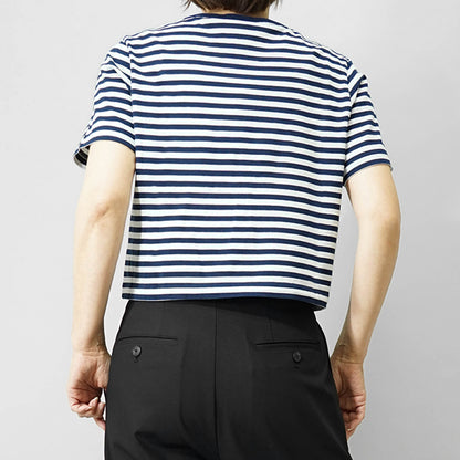 MAISON KITSUNE レディース Tシャツ BOLD FOX HEAD PATCH MULTI STRIPES BABY TEE SHIRT OW00110 KJ0008 INK BLUE MILK ネイビー ミルク 0243