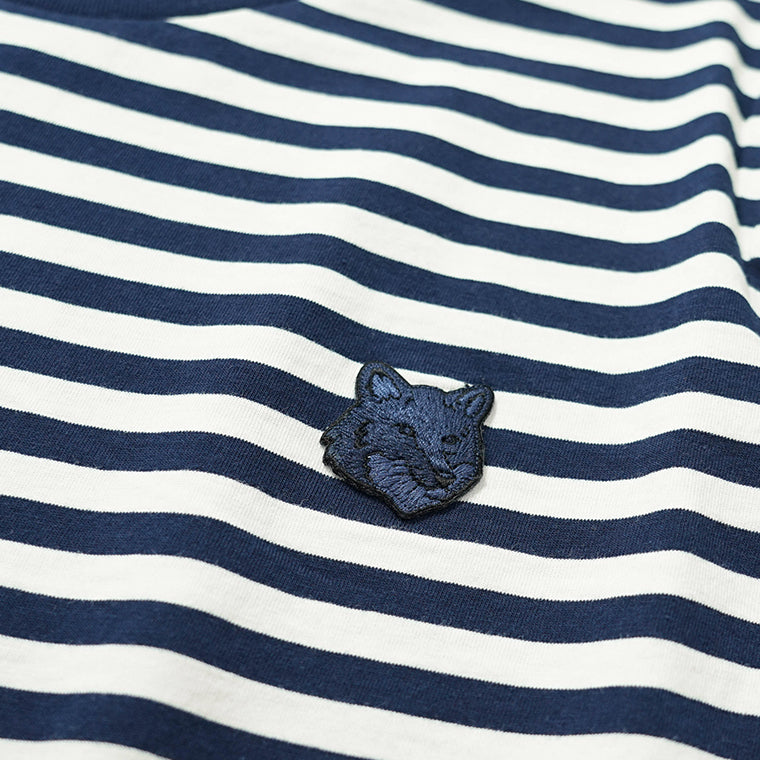 MAISON KITSUNE レディース Tシャツ BOLD FOX HEAD PATCH MULTI STRIPES BABY TEE SHIRT OW00110 KJ0008 INK BLUE MILK ネイビー ミルク 0243