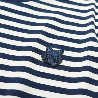 MAISON KITSUNE レディース Tシャツ BOLD FOX HEAD PATCH MULTI STRIPES BABY TEE SHIRT OW00110 KJ0008 INK BLUE MILK ネイビー ミルク 0243