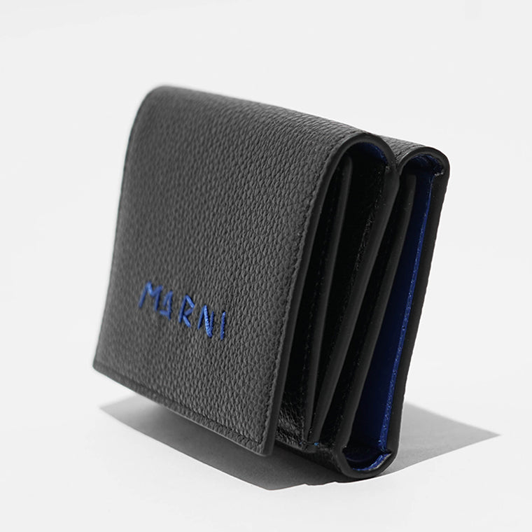MARNI メンズ 3つ折り財布 PFMI0097U0 P6533 ブラック ブルー 01N99
