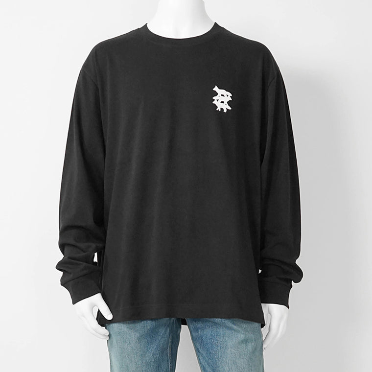 MAISON KITSUNE メンズ 長袖Tシャツ STUNT FOX LONG SLEEVE TEE SHIRT PM00104 KJ0119 BLACK ブラック P199
