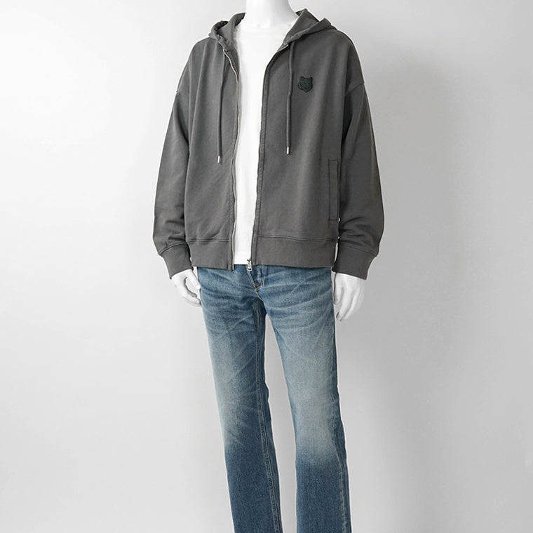MAISON KITSUNE メンズ ジップアップパーカー FOX HEAD ZIPPED OVERSIZE HOODIE PM02138 KM0340 CHARCOAL チャコール P180