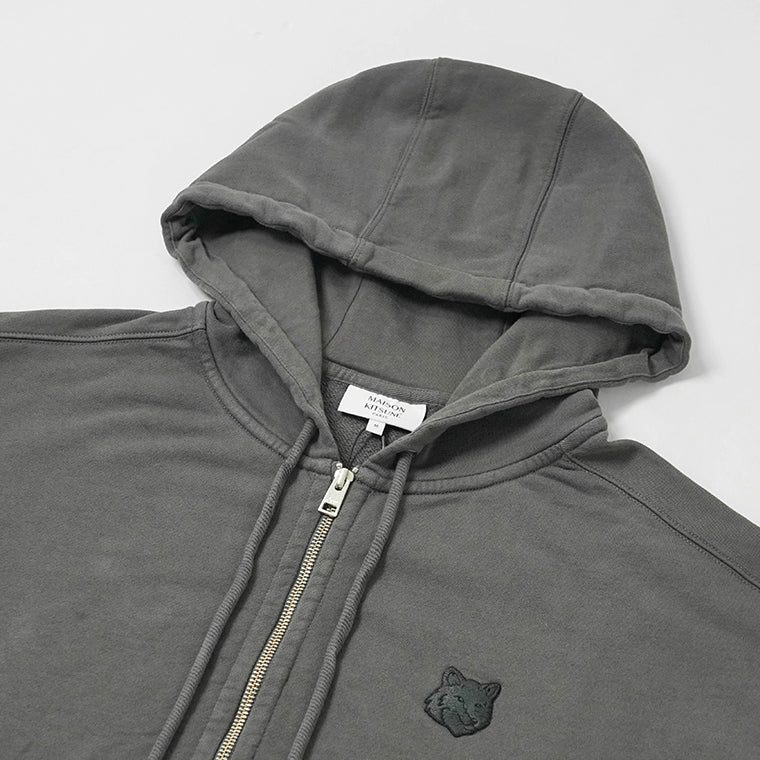 MAISON KITSUNE メンズ ジップアップパーカー FOX HEAD ZIPPED OVERSIZE HOODIE PM02138 KM0340 CHARCOAL チャコール P180